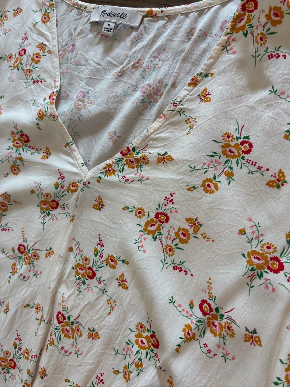 Madewell Cream Floral Tie-Front V-Neck Blouse - Picture 3 of 6